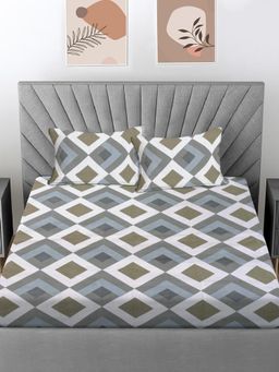 FABINALIV - Multi-Color Cotton Blend Bedsheet with 2 Pillow Covers (Super King)