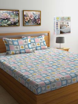 FABINALIV - Multi-Color Fitted Bedsheet with 2 Pillow Covers (Super King)