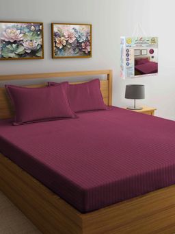 FABINALIV - Maroon Fitted Bedsheet with 2 Pillow Covers (Super King)