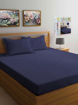 FABINALIV - Navy Blue Fitted Bedsheet with 2 Pillow Covers (Super King)