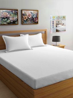 FABINALIV - White Fitted Bedsheet with 2 Pillow Covers (Super King)