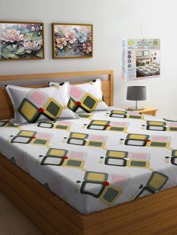FABINALIV - Multi-Color Fitted Bedsheet with 2 Pillow Covers (Super King)