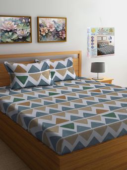 FABINALIV - Multi-Color Fitted Bedsheet with 2 Pillow Covers (Super King)