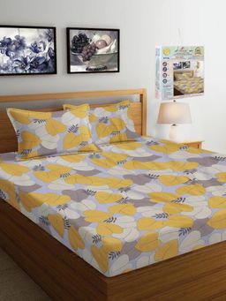 FABINALIV - Multi-Color Floral Fitted Bedsheet with 2 Pillow Covers (Super King)