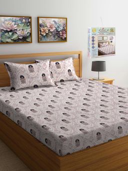 FABINALIV - Multi-Color Floral Fitted Bedsheet with 2 Pillow Covers (Super King)