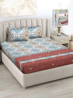 FABINALIV - Multi-Color Fitted Bedsheet with 2 Pillow Covers (Super King)