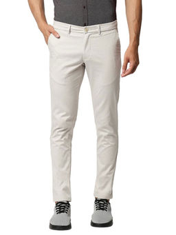 BASICS - Light Grey Cotton Stretch Solid Tapered Trousers