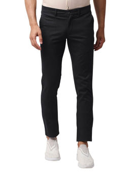 BASICS - Black Cotton Stretch Solid Tapered Trousers
