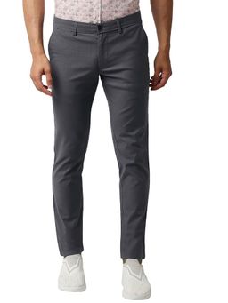 BASICS - Dark Grey Dobby Cotton Stretch Tapered Trousers