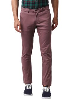 BASICS - Wine Cotton Stretch Solid Tapered Trousers
