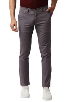 BASICS - Dark Grey Cotton Stretch Solid Tapered Trousers