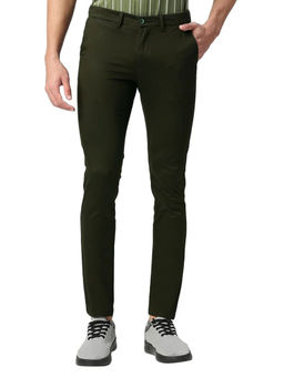 BASICS - Olive Cotton Stretch Solid Skinny Trousers