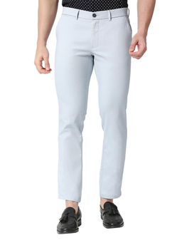 BASICS - Light Blue Cotton Stretch Solid Tapered Trousers