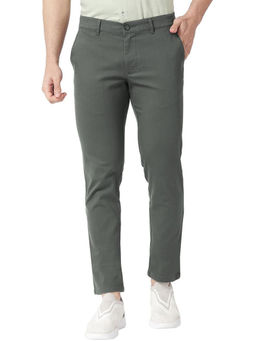 BASICS - Dark Grey Cotton Stretch Solid Tapered Trousers
