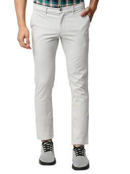 BASICS - Off White Cotton Stretch Solid Tapered Trousers