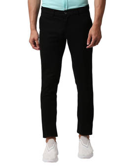 BASICS - Black Cotton Stretch Solid Tapered Trousers