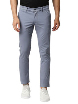 BASICS - Blue Cotton Stretch Textured Tapered Trousers