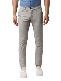 BASICS - Beige Cotton Stretch Textured Tapered Trousers