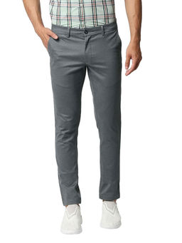 BASICS - Grey Cotton Stretch Printed Tapered Trousers