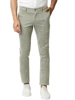 BASICS - Green Cotton Stretch Self Design Tapered Trousers