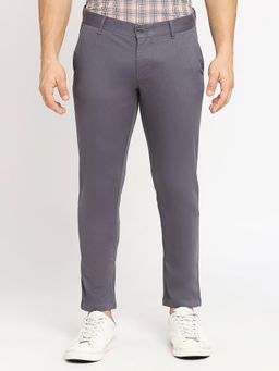 BASICS - Grey Cotton Stretch Textured Tapered Trousers