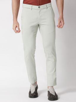 BASICS - Light Green Cotton Stretch Textured Tapered Trousers