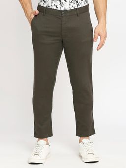 BASICS - Grey Cotton Stretch Textured Tapered Trousers