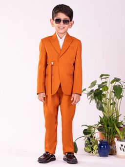 Vastramay - Boys Orange Blazer with Shirt & Pants (Set of 3)