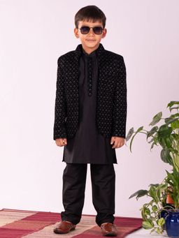Vastramay - Boys Black Jodhpuri Kurta & Pyjama (Set of 3)