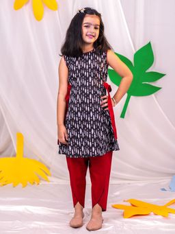 Vastramay - Girls Black and Red Kurta & Tulip Pants (Set of 2)