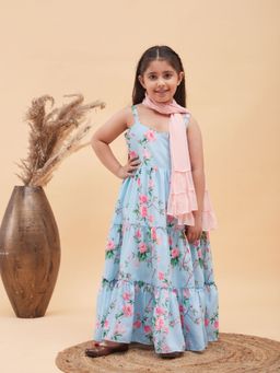Vastramay - Girls Aqua Anarkali Kurta & Dupatta (Set of 2)