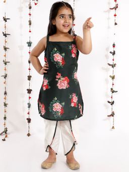 Vastramay - Girls Floral Printed Cotton Silk Kurta & Tulip Pants (Set of 2)