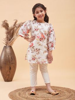 Vastramay - Girls Cream Kurta & Pants (Set of 2)