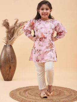 Vastramay - Girls Pink and Cream Kurta & Pants (Set of 2)