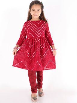 Vastramay - Girls Mirror Work Georgette Kurta & Churidar (Set of 2)
