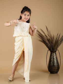 Vastramay - Girls Cream Lehenga and Crop Top (Set of 2)