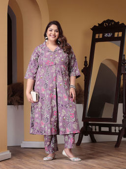 Stylum - Women's Plus Size Floral Printed Rayon Kurta Pant Set (Set of 2)