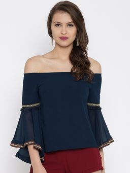 RARE - Women Navy Blue Off-Shoulder Top