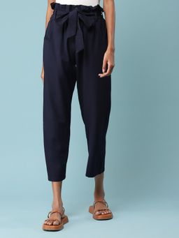 Aarke Ritu Kumar - Navy Blue Tie-up Paperbag Trousers