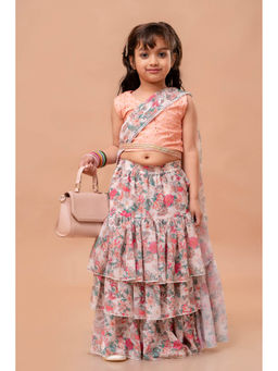 Cutiediva - Ready to Wear Floral Saree with Schiffli Stitched Blouse & Belt (Set of 3)