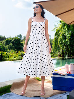 All Eyes On You - White Polka Midi Dress