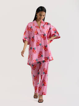 Setara - Pink Boho Floral Striped Co-Ord Set