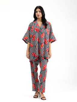 Setara - Black Wildflower Stripe Co-Ord Set