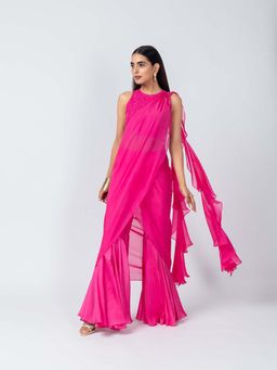 LABEL NAARITI - Bebo Pink Crop Top with Sharara and Dupatta (Set of 3)