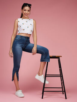 Miss Chase - Womens Blue Slim Fit High Rise Cropped Jeans