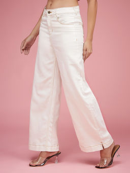 Miss Chase - Womens White Mid Rise Wide Stretchable Denim Jeans