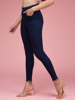Miss Chase - Womens Navy Blue Skinny High Rise Solid Jeans