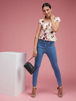 Miss Chase - Womens Blue Skinny High Rise Ice Wash High Waist Jeans