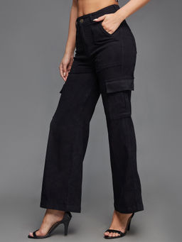 Miss Chase - Womens Black Wide Leg High Rise Stretchable Denim Jeans