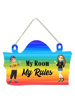 Art Vibes - My Room My Rules Wooden Wall Hanging for Home Decoration